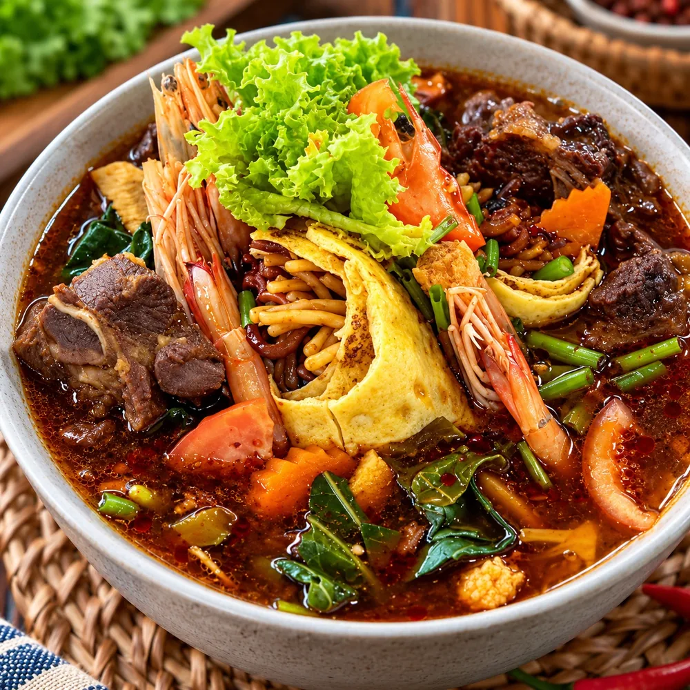 Mee Gulung — mi gulung telur dalam sup dengan daging dan udang